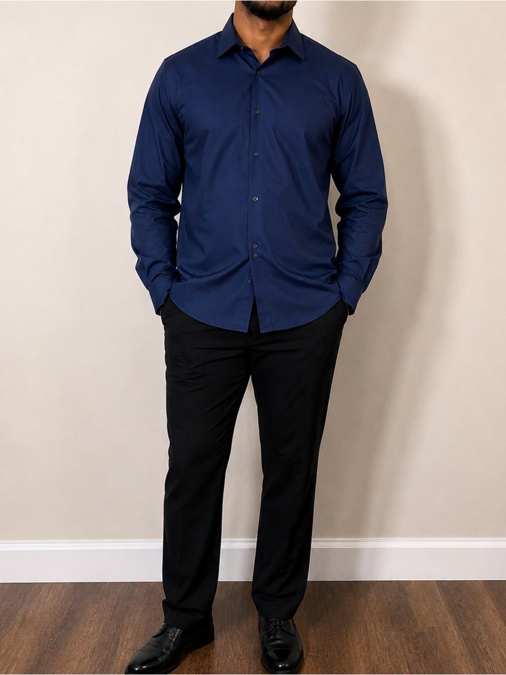 DKNY MEN’S NAVY BLUE LONG SLEEVE BUTTON DOWN SHIRT | MED. 15.5 / 34-35 | NWT